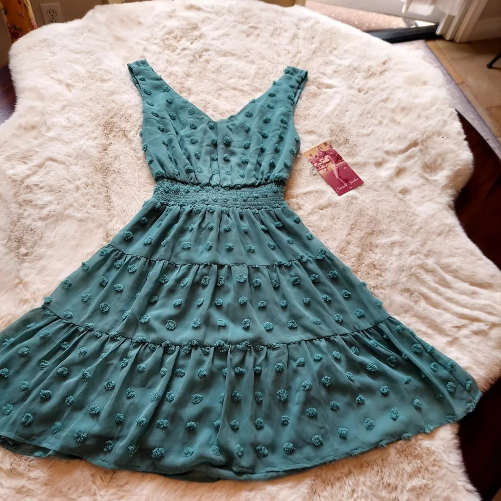 NWT Emerald Sundae Seafoom Green Pom Pom Mini Dress Sz M - Picture 6 of 16
